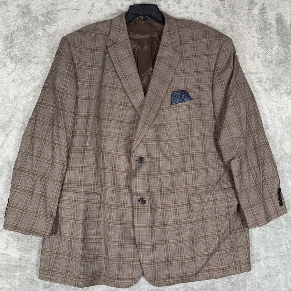 Ralph By Ralph Lauren Glen Plaid 50r Grey Brown Sport Coat Jacket Handkerchief